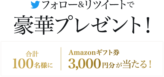 フォロー&リツイートでプレゼント!3,000円分のAmazonギフト券が合計100名様に当たる!