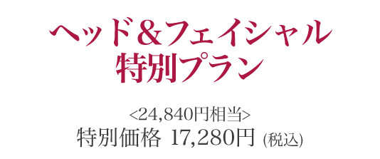 ヘッド&フェイシャル特別プラン 特別価格 17,280円(税別)
