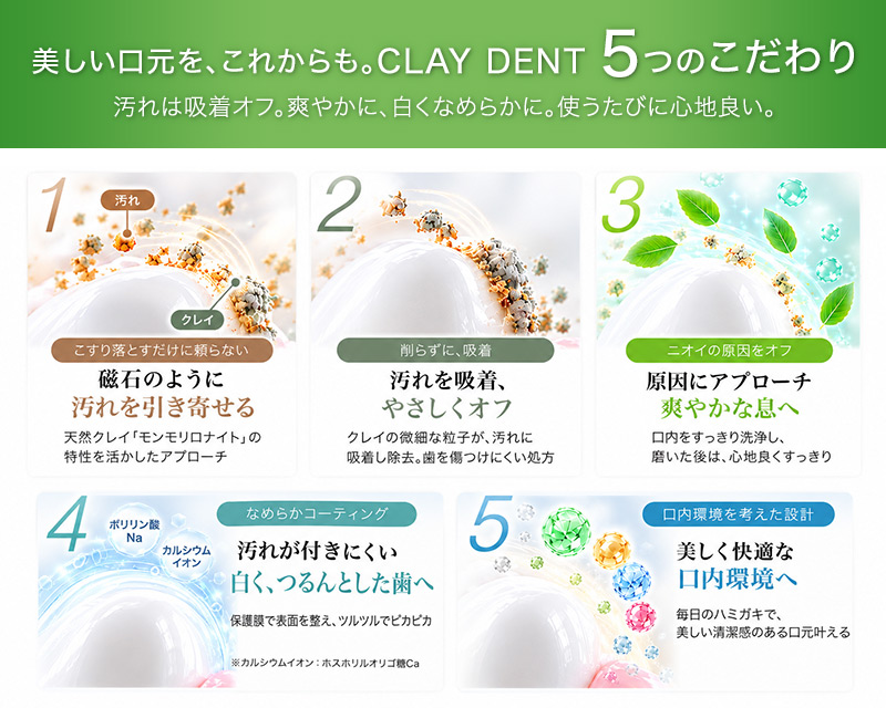 美しい口元を、これからも。CLAY DENT5つのこだわり