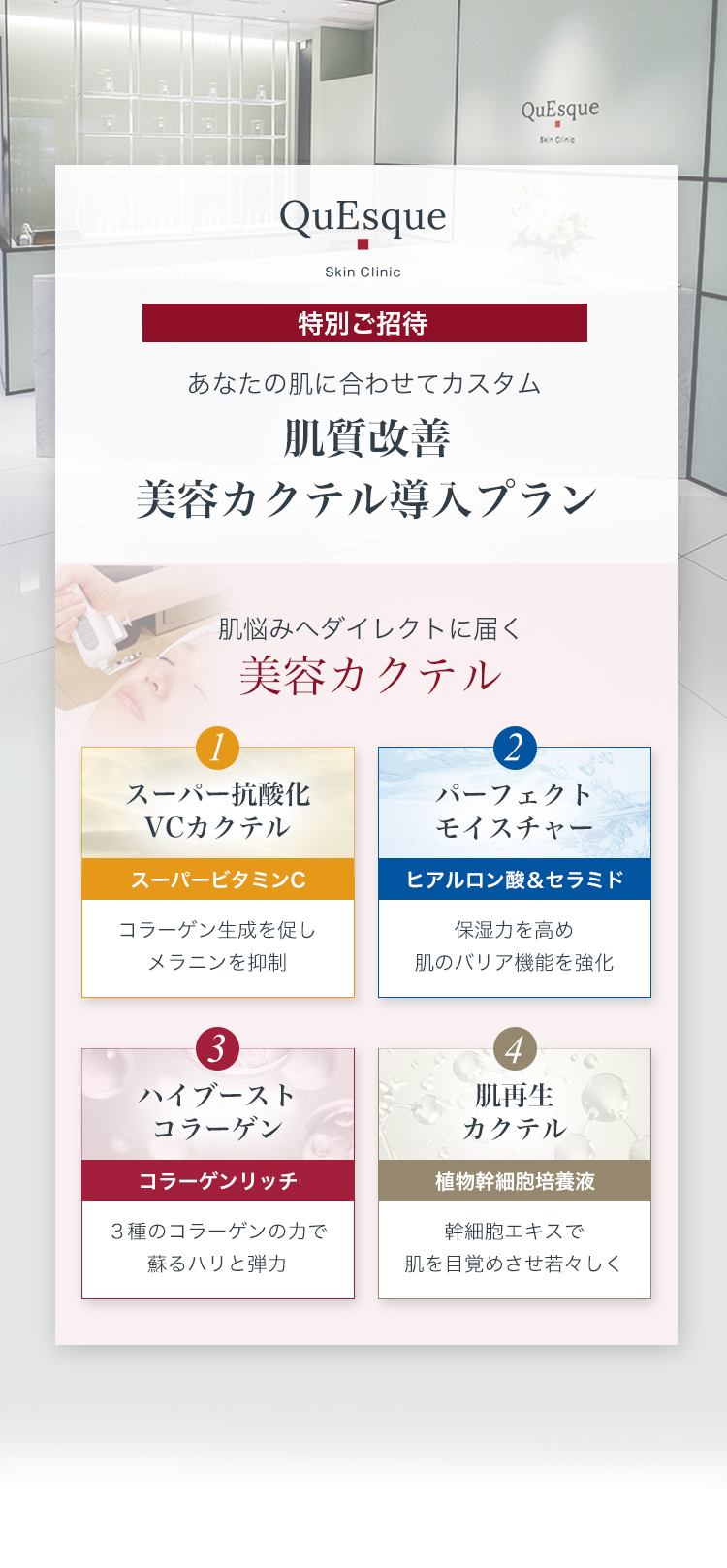 あなたに合わせてカスタム肌質改善美容カクテル導入プラン