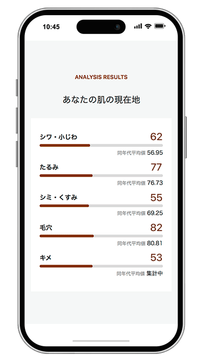 項目別スコア/推奨成分の画面